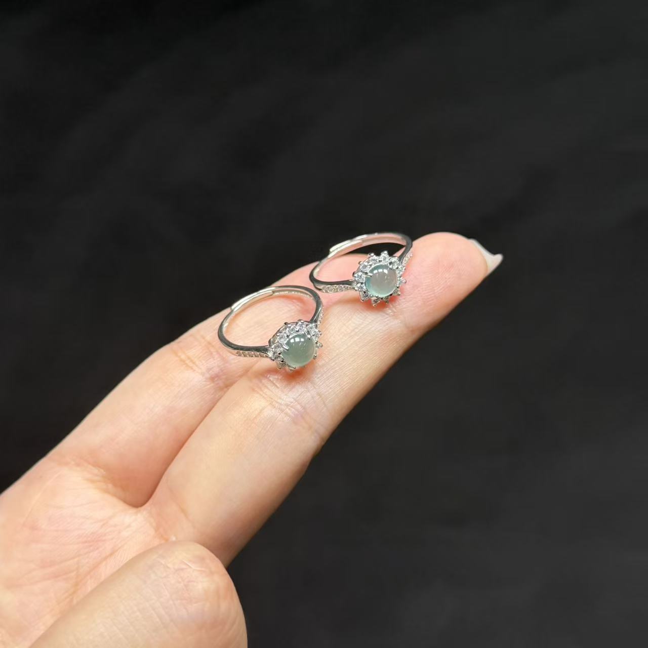 【睿泽赏宝】S925翡翠蓝水蛋面戒指 多样性发一 6*3 KS0020047