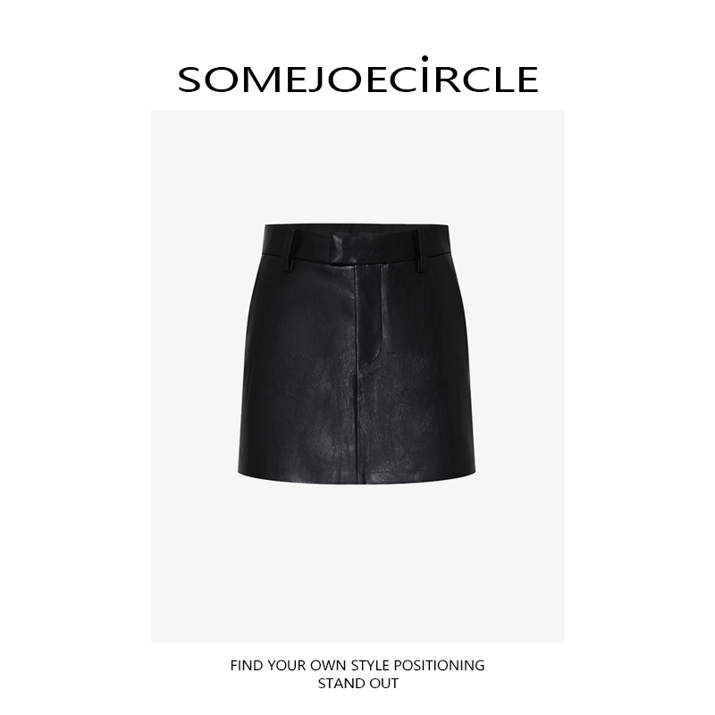 【DZ】SOMEJOECIRCLE【短裤】新品纯色染整素皮高腰A字短裤裙裤Z7596