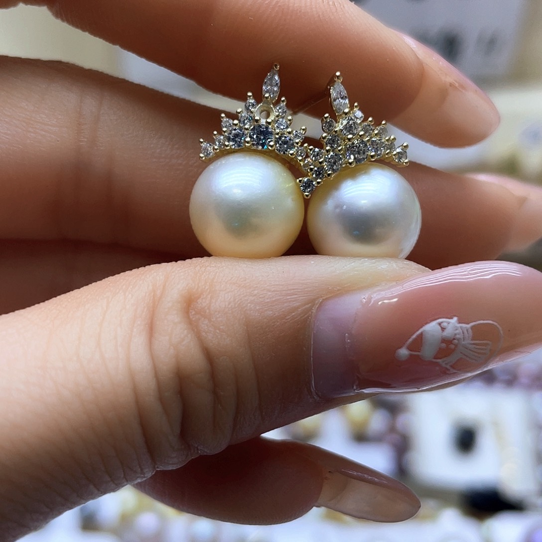 海水珍珠耳饰银S925镶嵌