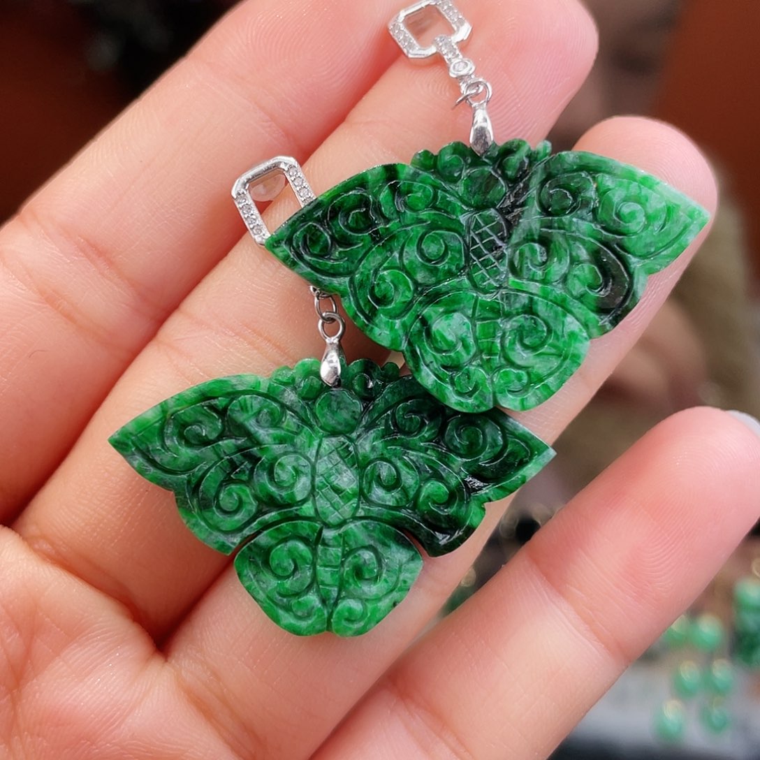 翡翠银S925镶嵌耳饰