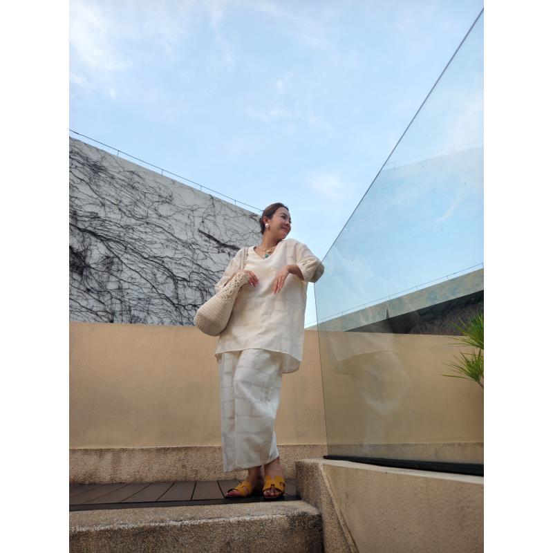  华裔陈总 高定【方块吉祥】时尚百搭V领套装TZ-9001