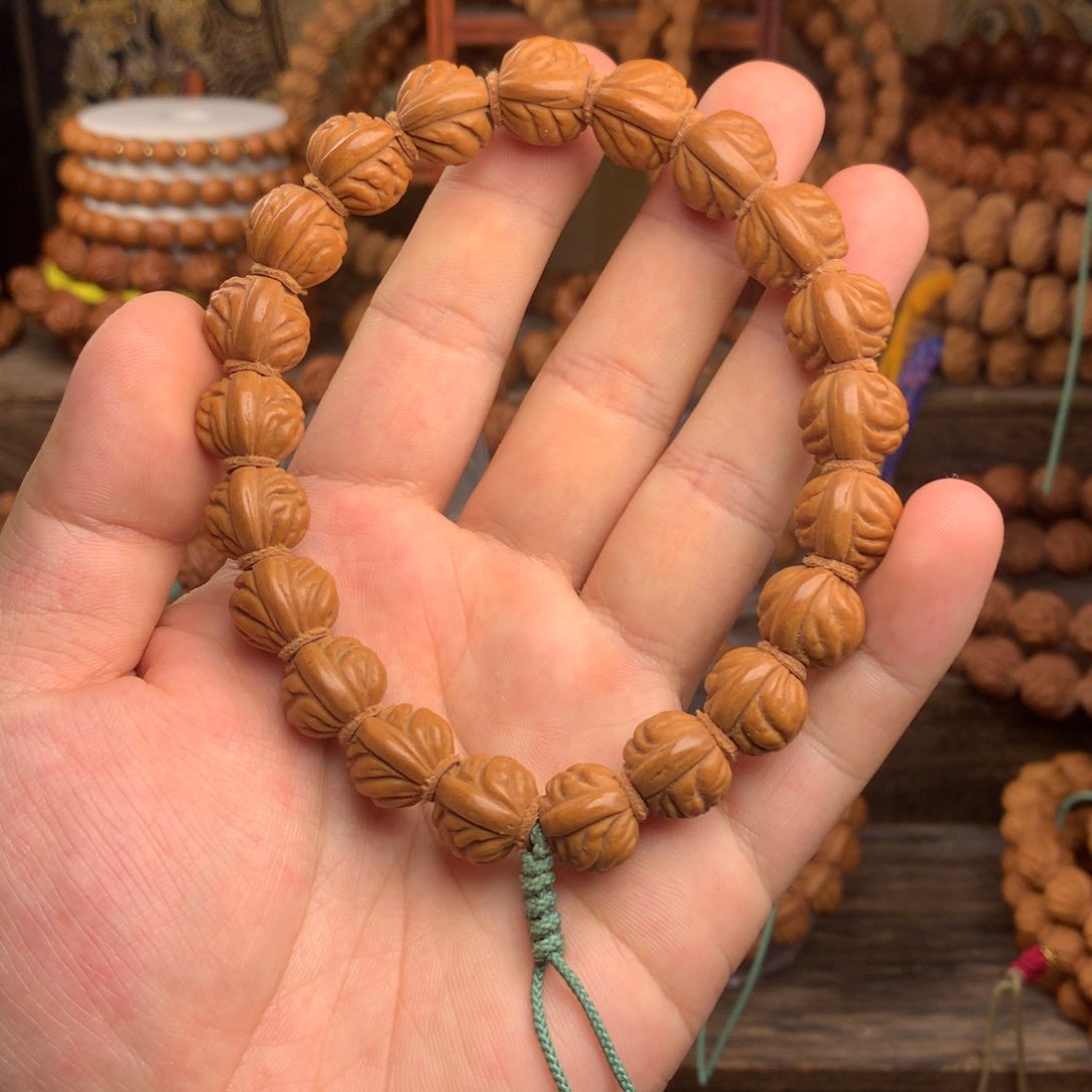 桃核吊坠14金豆 龙纹桃核