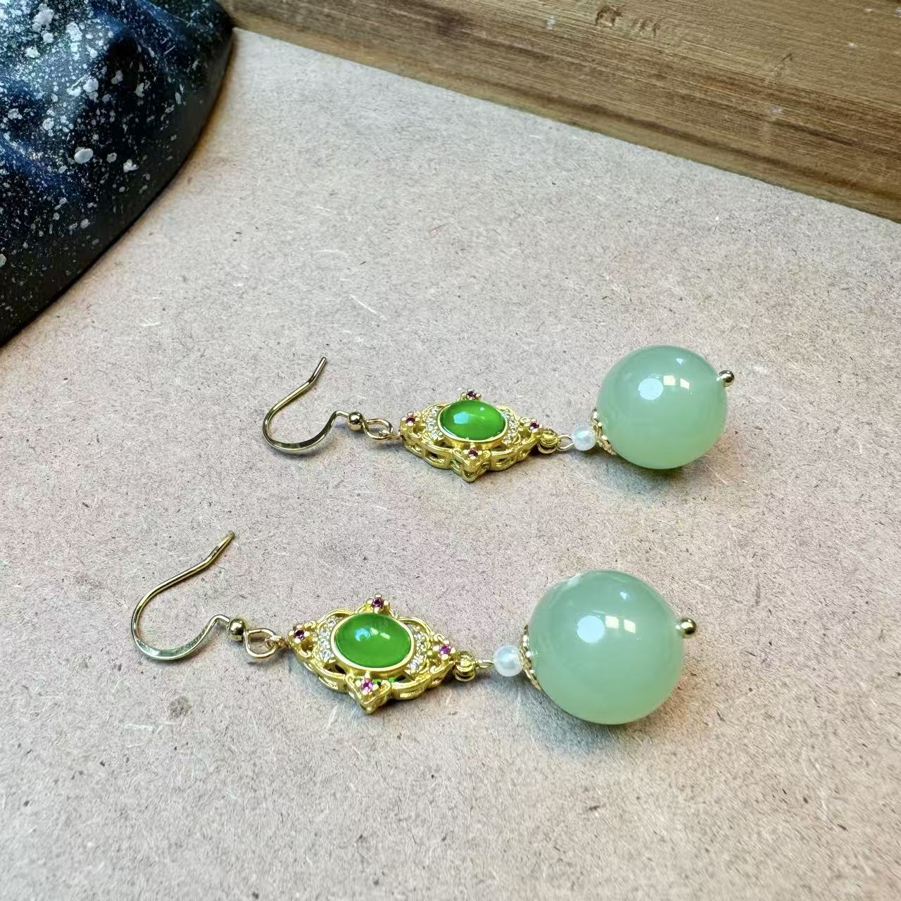 铜合金耳饰 D新中式湖水绿色耳饰PP025