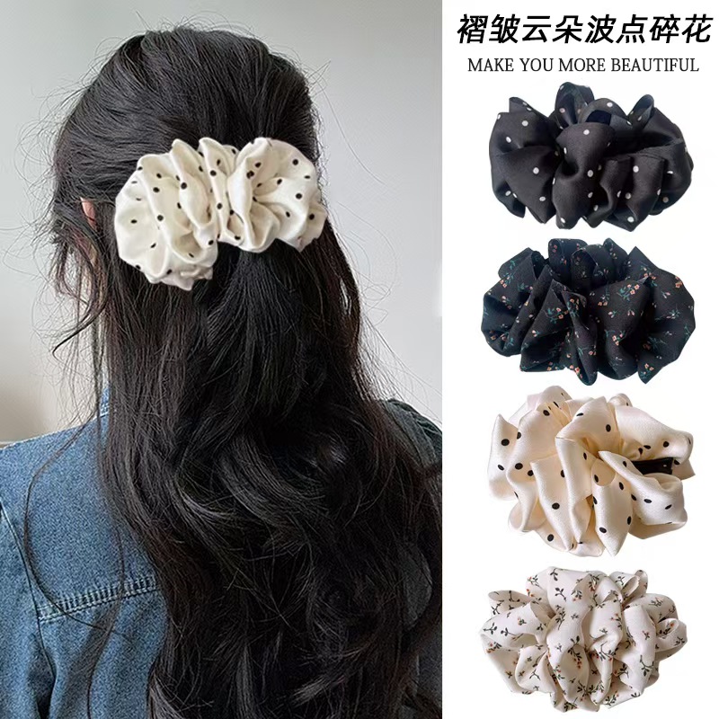 巨显发量！横着夹新款褶皱云朵泡泡波点碎花甜妹氛围感香蕉夹发夹