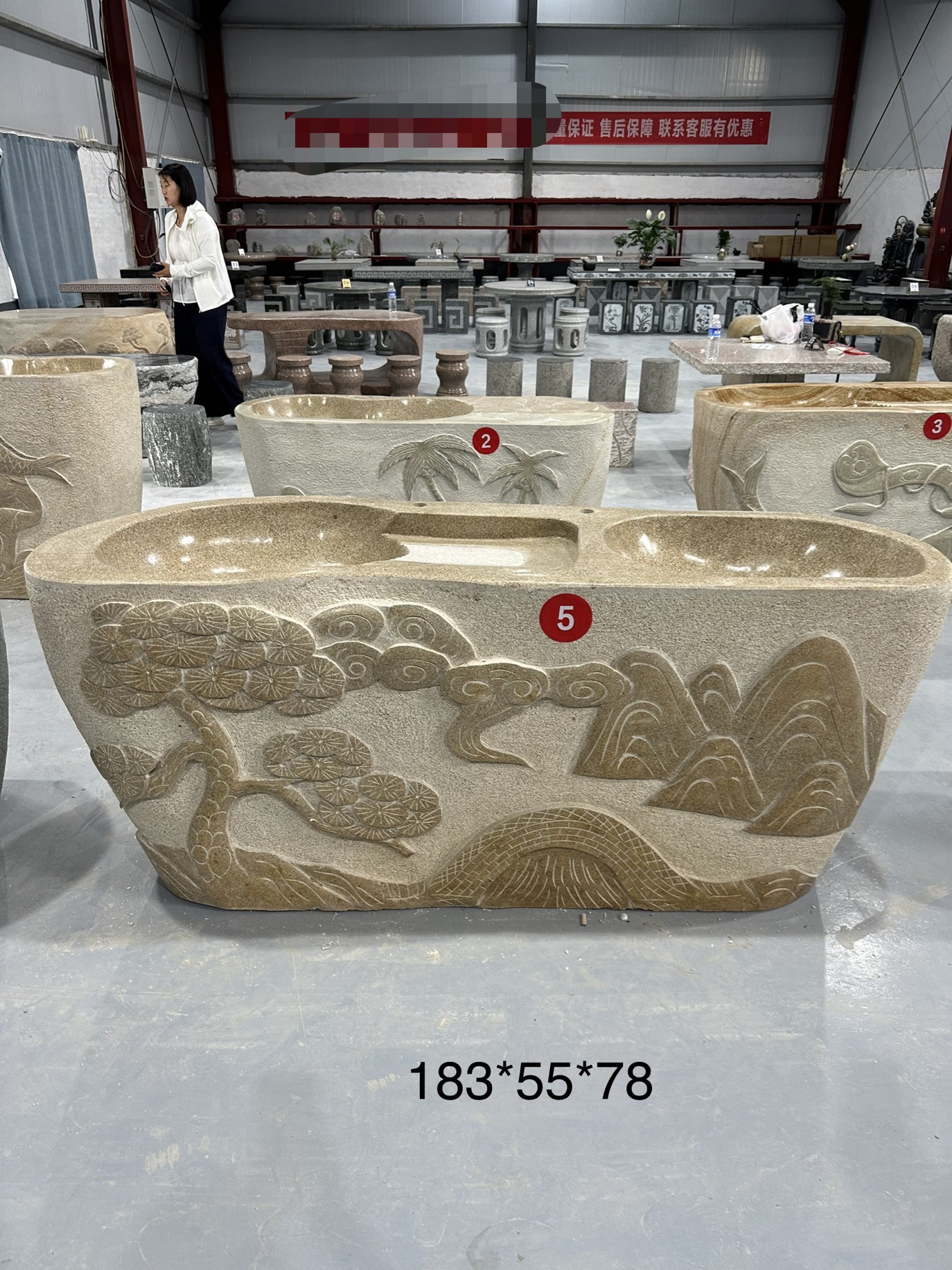 雕花复古田园风格户外庭院阳台天然整石洗衣池