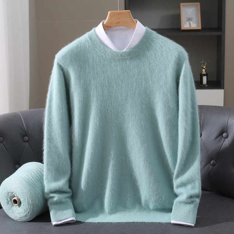 可机洗 男士拉绒百搭羊绒衫针织套头常规款半高领圆领厚款纯色