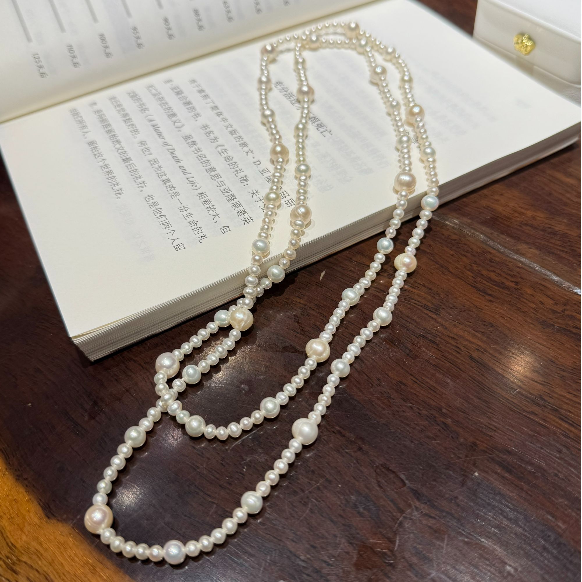 白色淡水珍珠毛衣链90cm