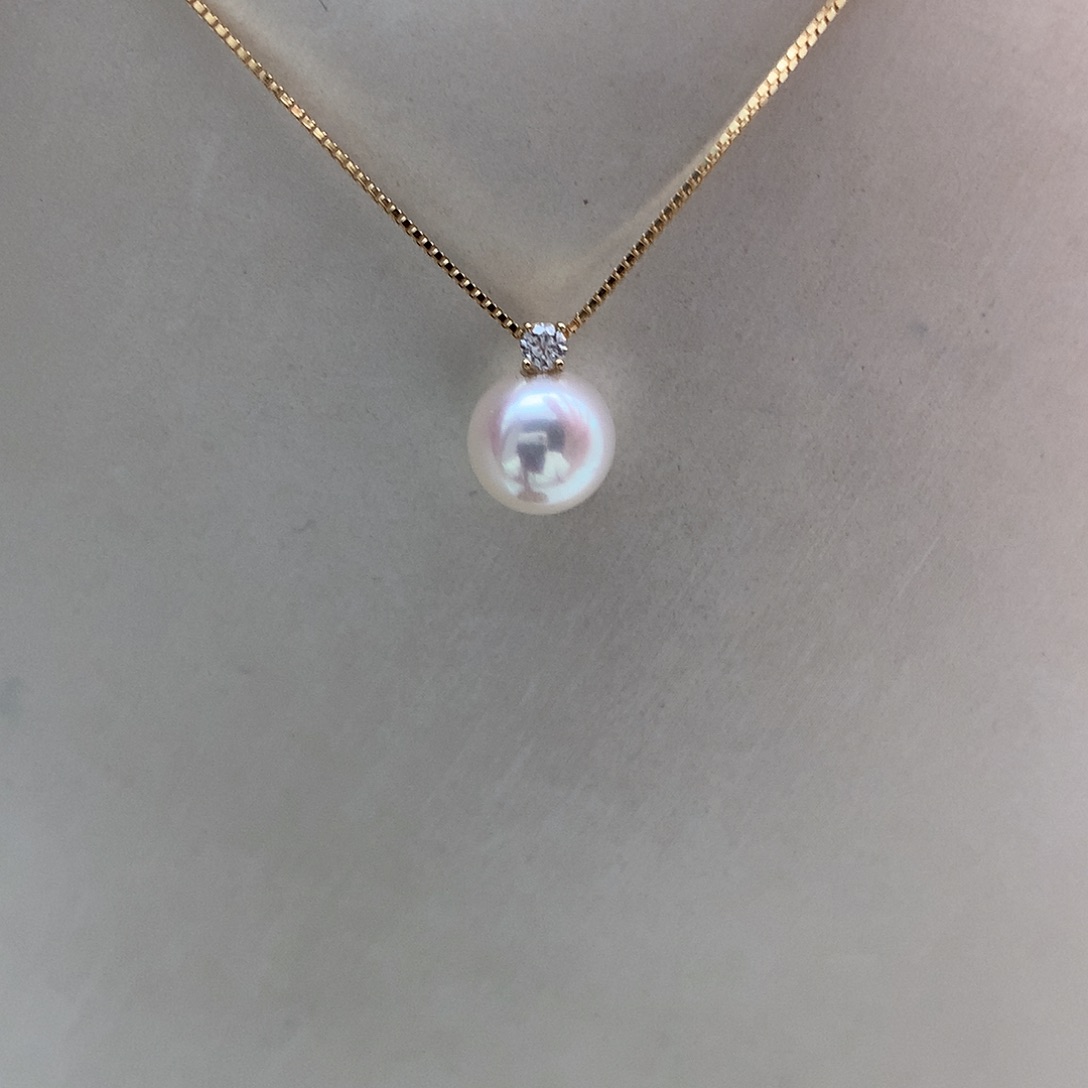 18K金镶嵌吊坠(赠链)海水珍珠7.5-8mm ak戴妃