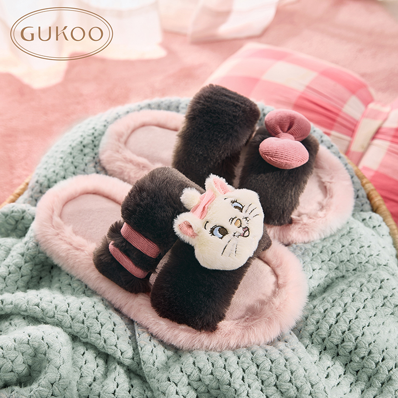 【Gukoo果壳】玛丽猫联名卡通毛绒保暖居家软底毛毛拖鞋冬天加绒