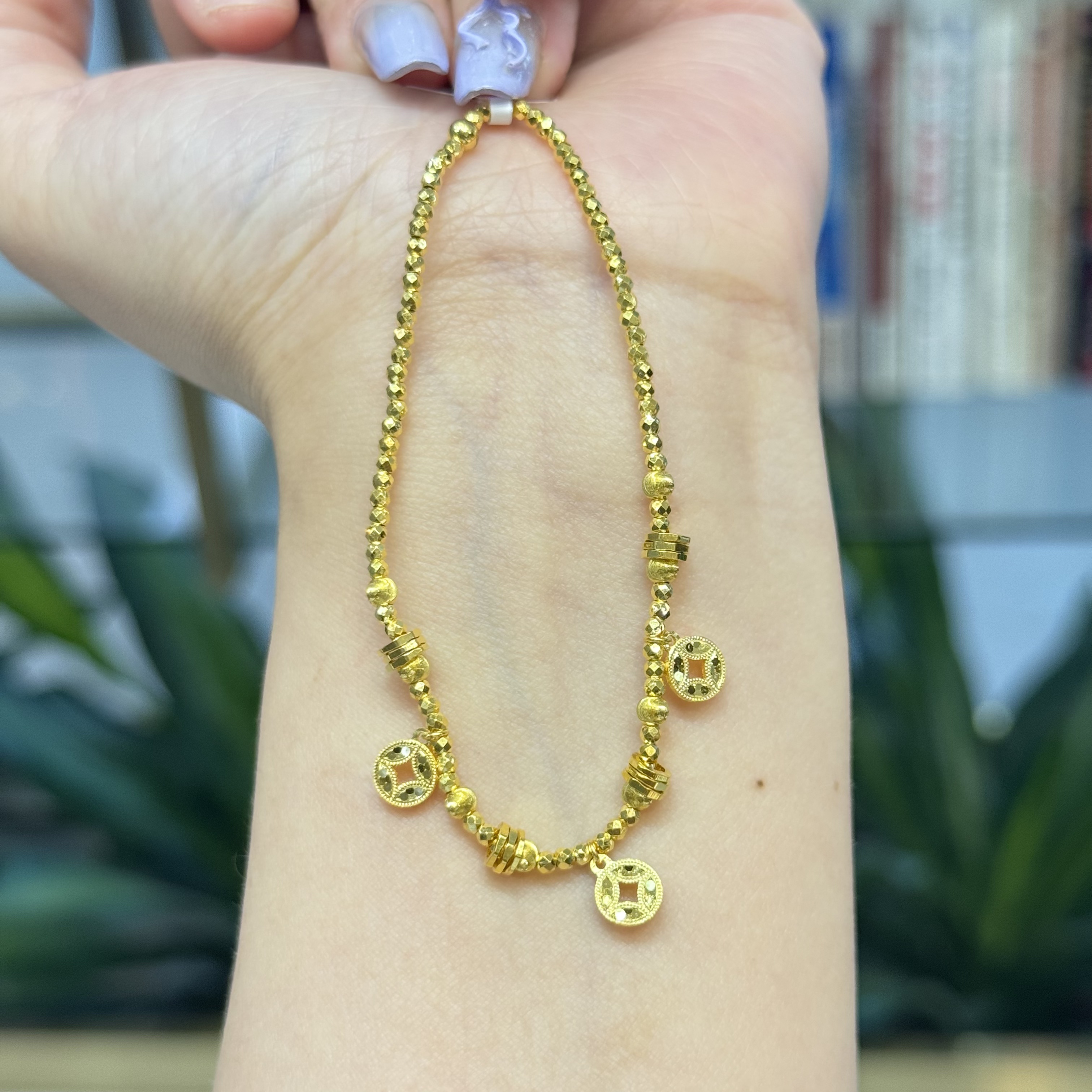 X【碎冰钱币滴溜手串】足金999手串