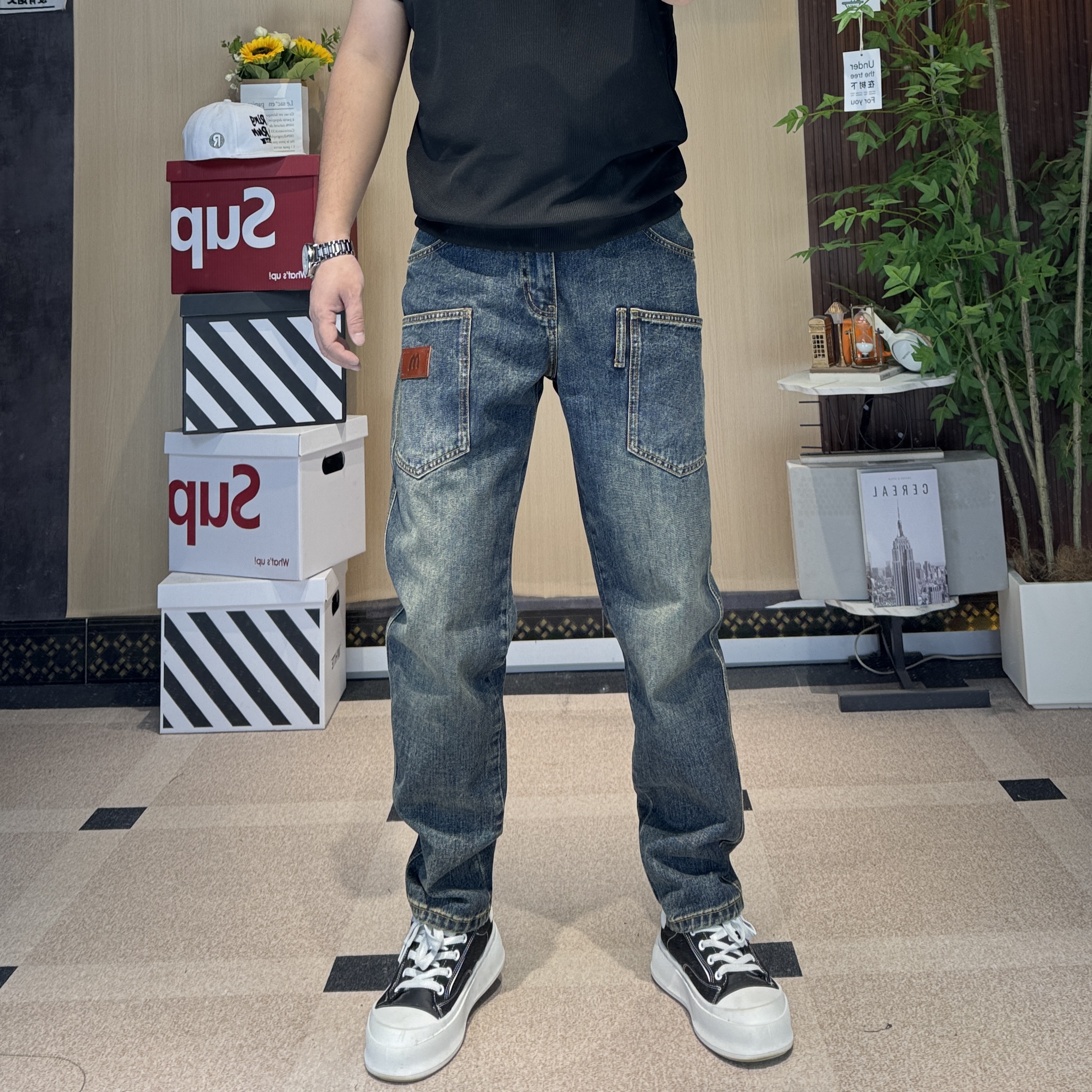 【微椎】2025秋冬潮流复古男士小直筒休闲牛仔裤宽松多口袋椎形长裤