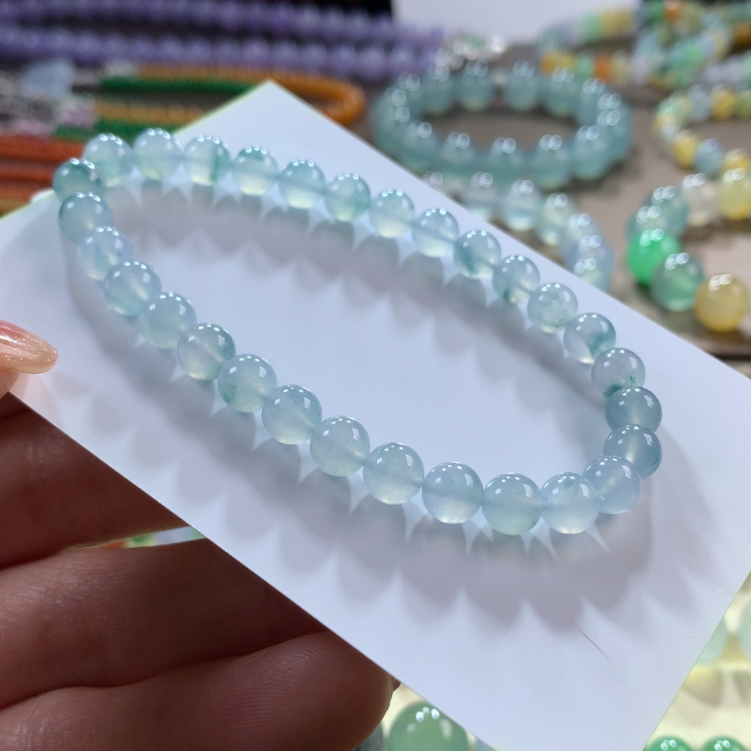 翡翠手链未镶嵌冰蓝飘花卡6.2