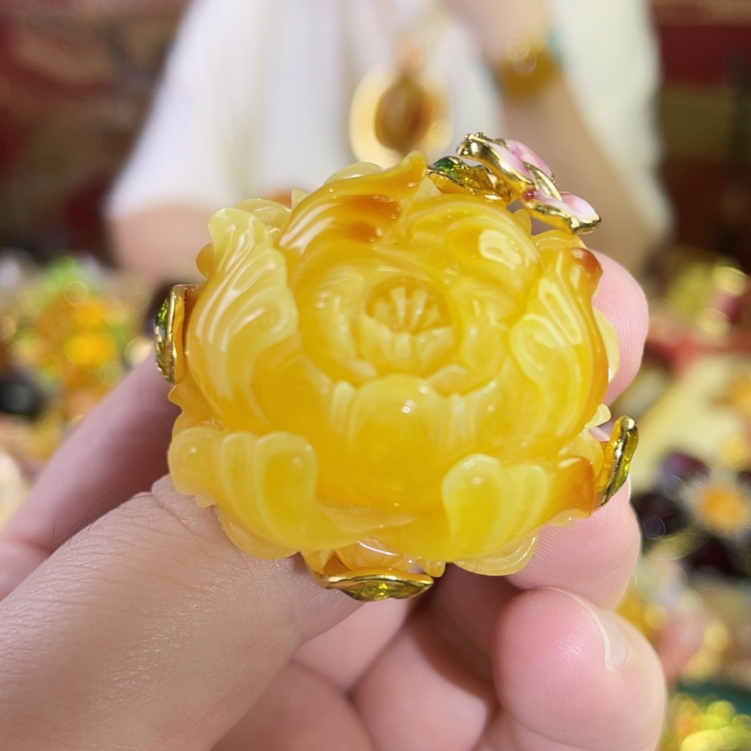 银S925镀金镶嵌蜜蜡戒指