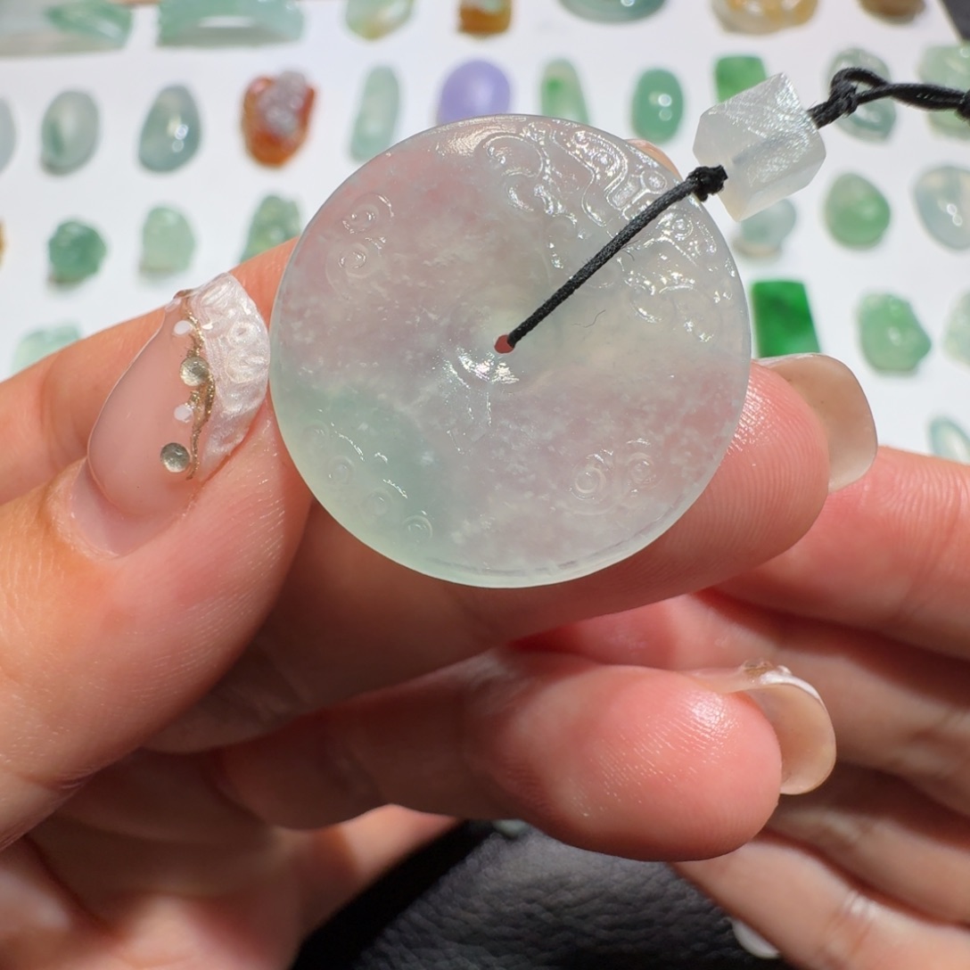定制翡翠未镶嵌雪花棉平安扣