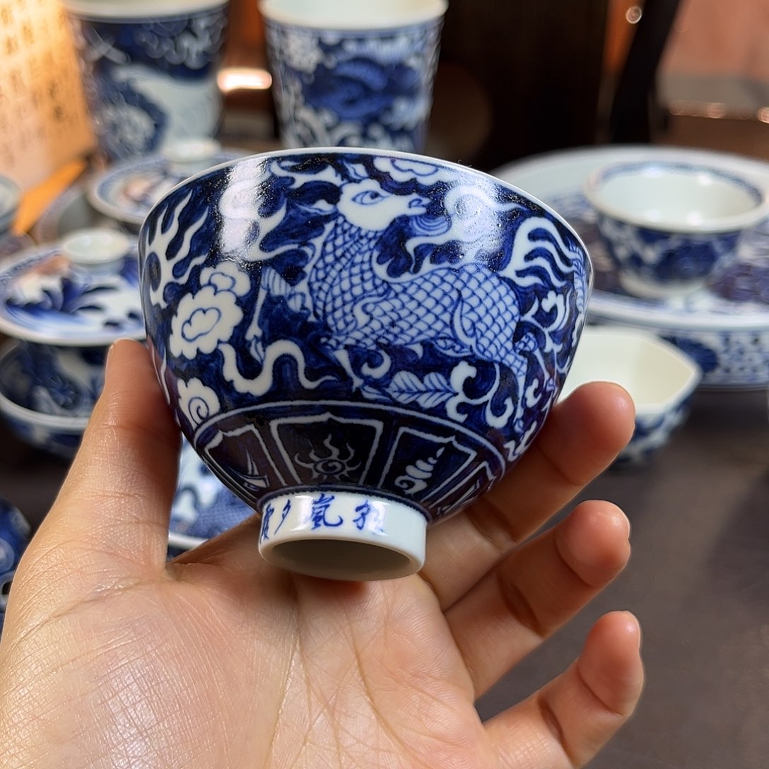 朝岚夕霞仿至正元青花原矿釉烧制全手绘主人杯