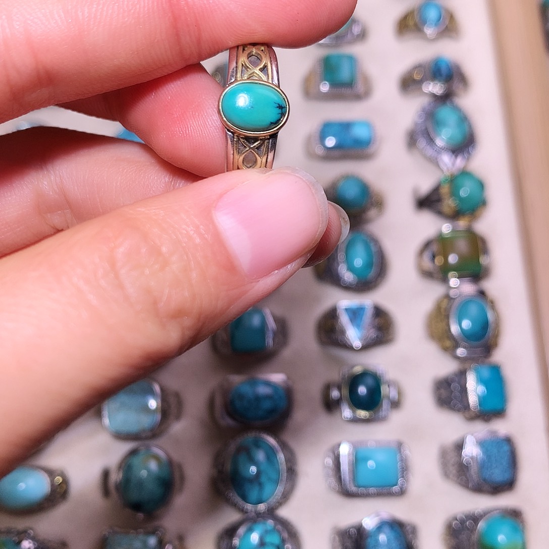 ****气绿松石银S925镶嵌戒指