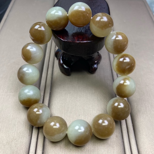 天然和田玉14mm圆珠手串新疆且末糖白飘糖一口糖油润一物一证