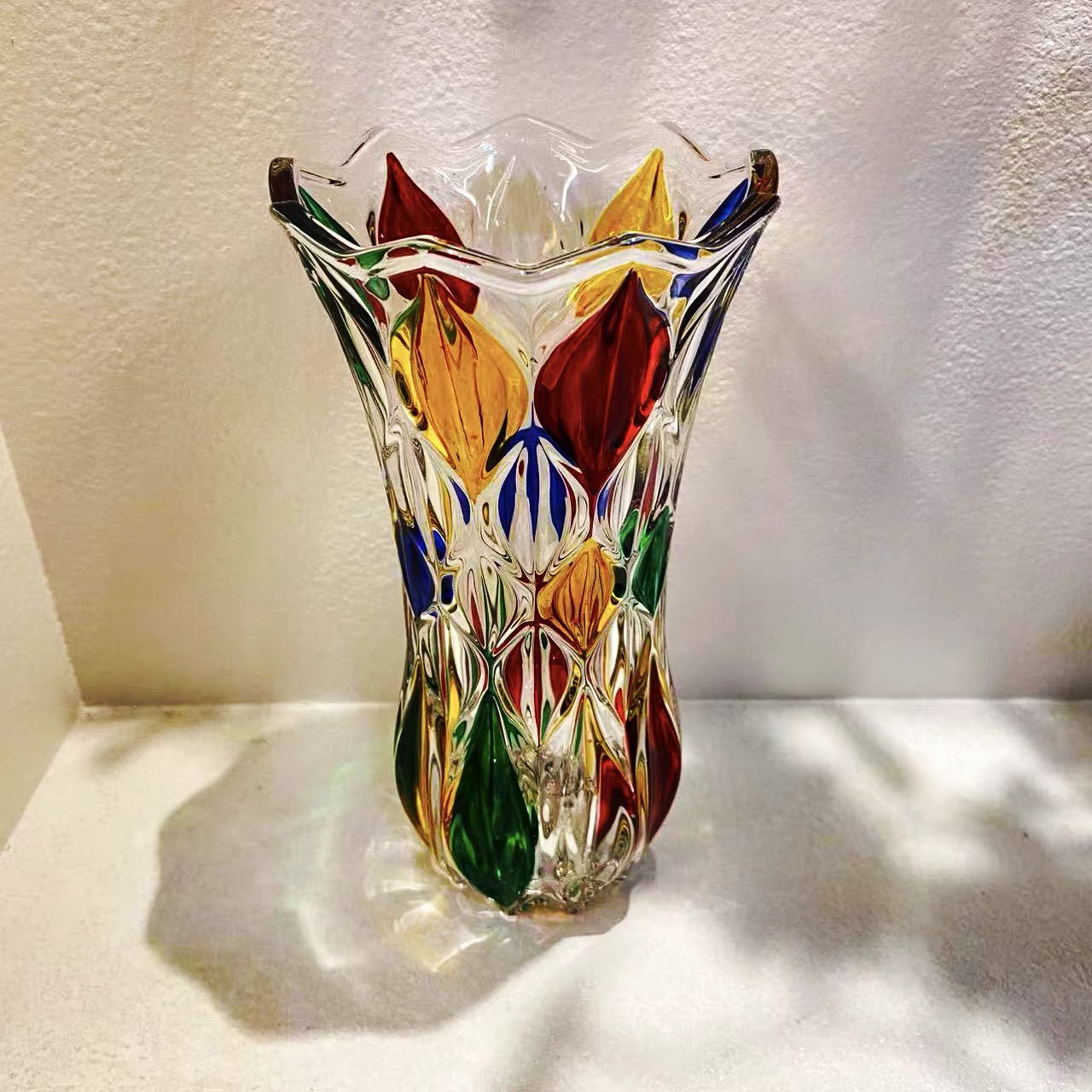 单只-轻奢人工手绘四色花瓶客厅摆件装饰彩绘鲜花插花琉璃花瓶