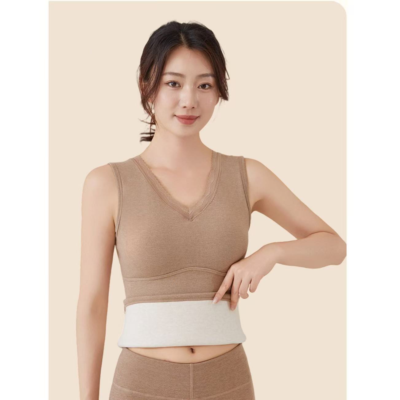 当当家-（高品）女士舒适蕾丝弹力带胸垫保暖背心-5815
