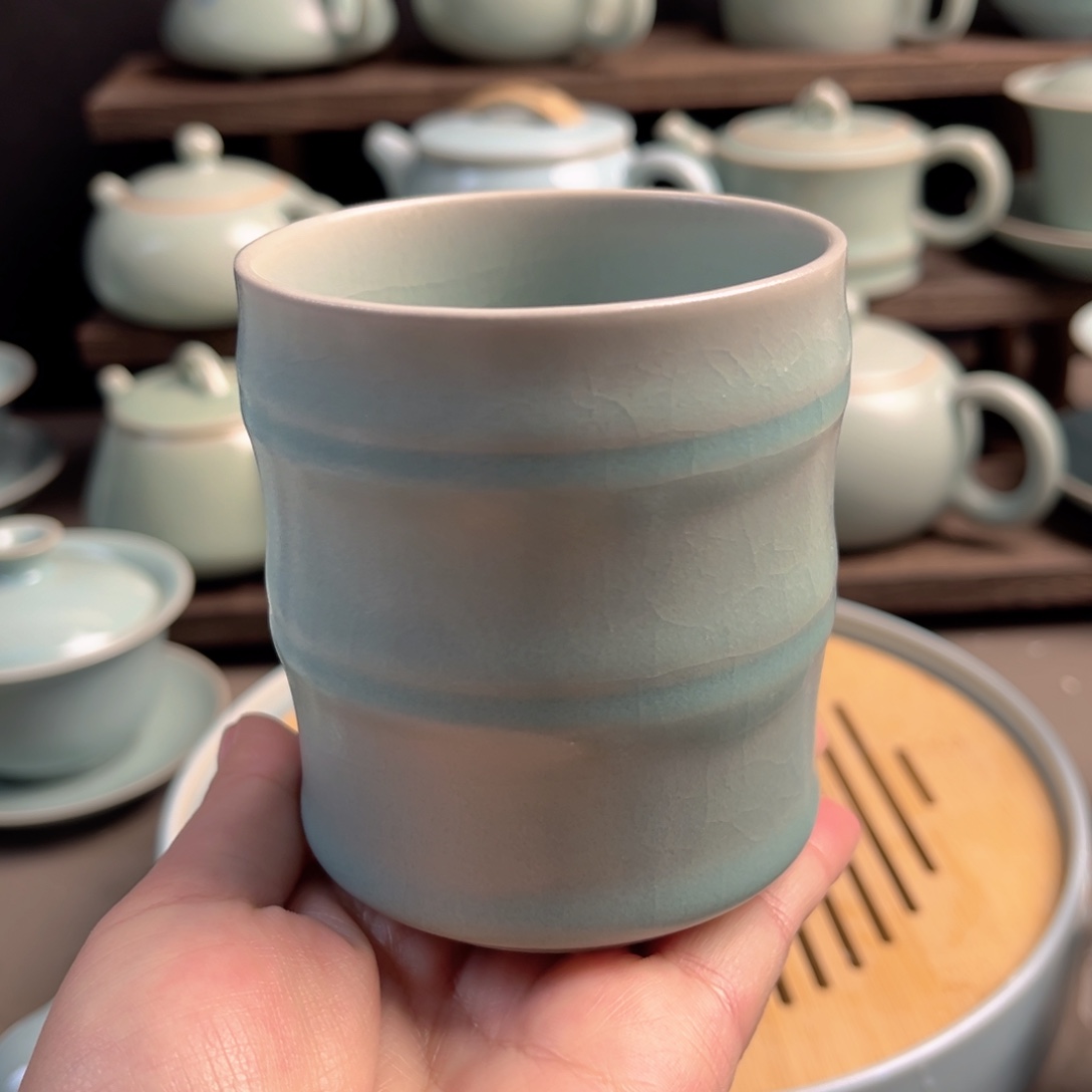 摆件陶瓷仿古釉竹节杯原矿