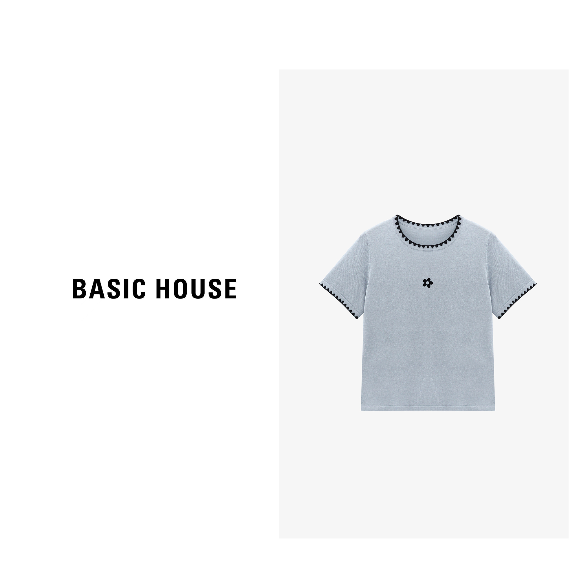Basic House/百家好甜美可爱风格衣服女生短袖针织衫B0625B5Z532