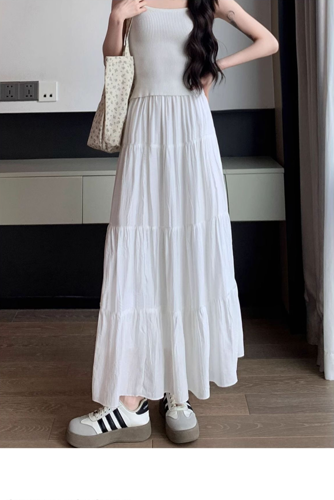 米登登  白色半裙新款春夏显瘦美群6066