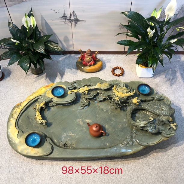 肇庆绿端天然石材端砚茶盘客厅办公室一体创意茶盘