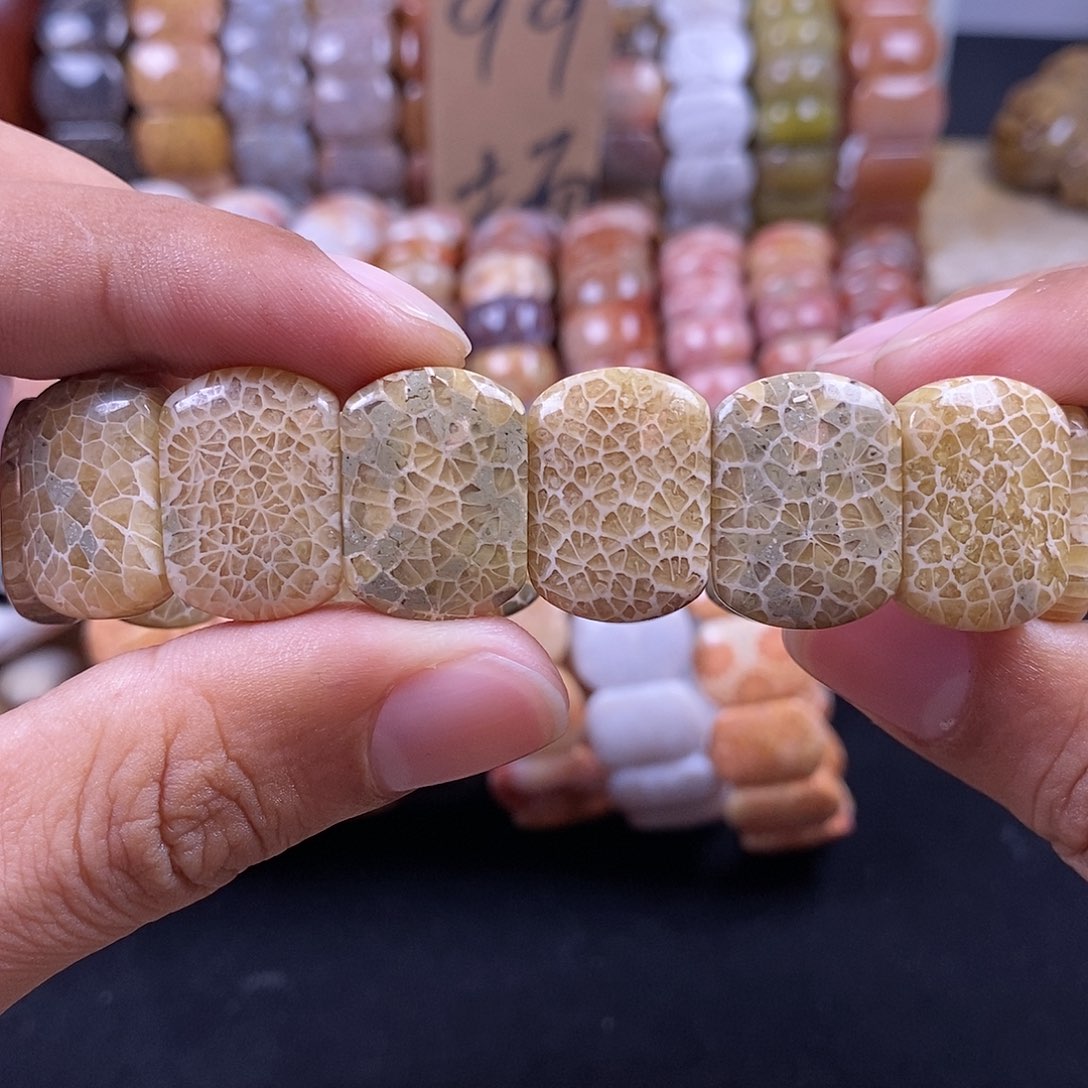 硅化珊瑚（珊瑚玉）未镶嵌手串瓷片万花筒11