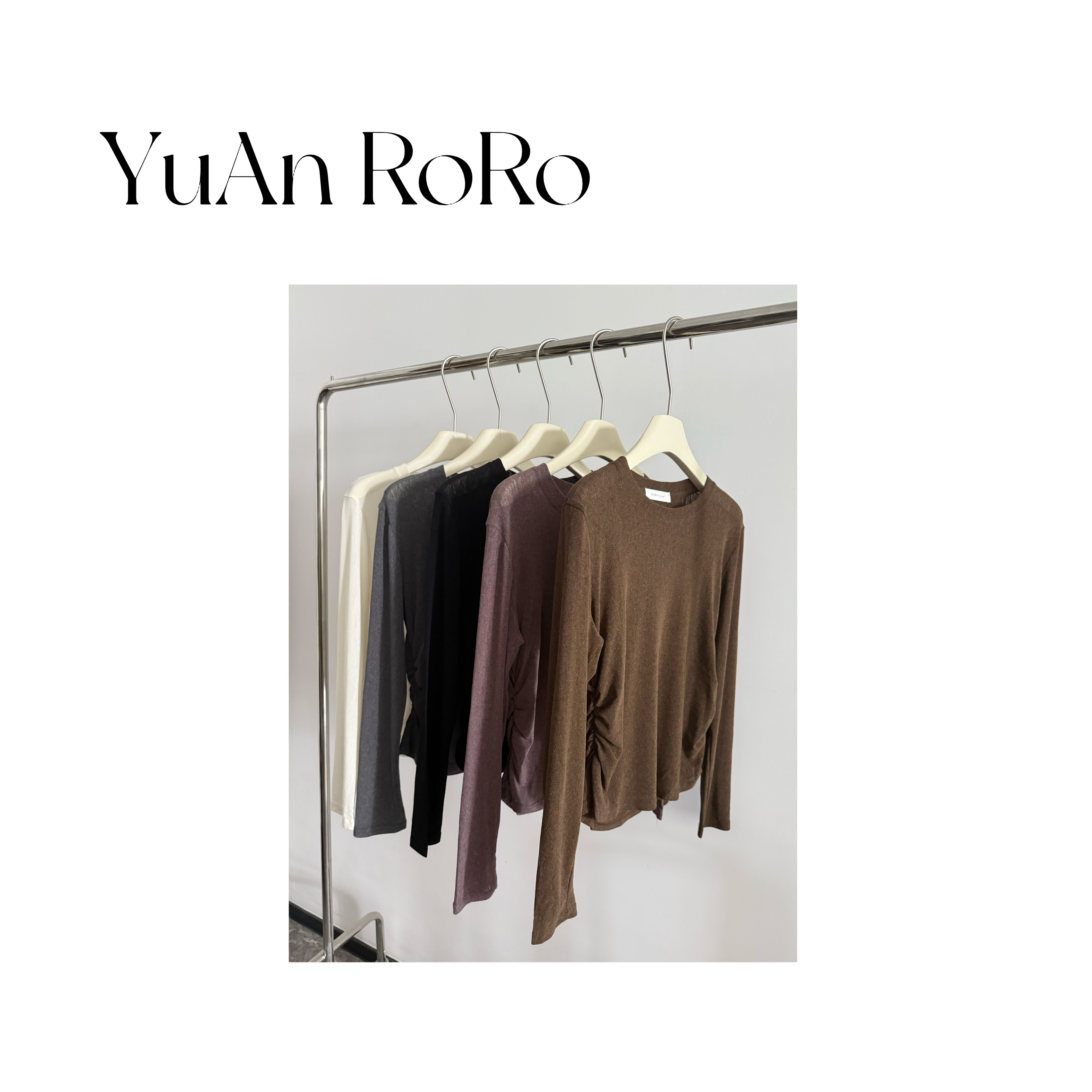 【媛媛家】褶皱女长袖T恤网红针织秋冬显瘦