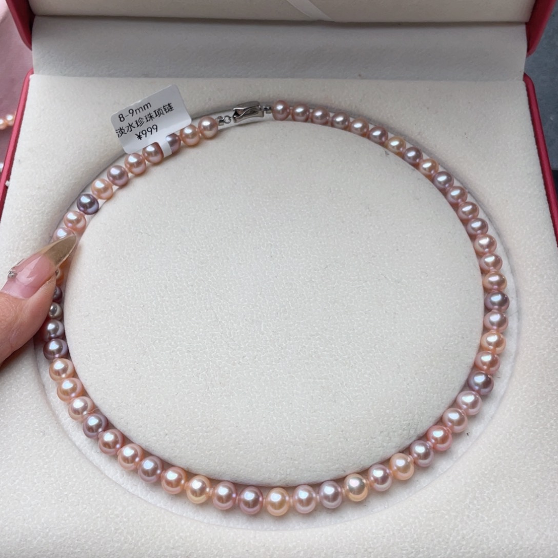 淡水珍珠银S925镶嵌颈饰8-9