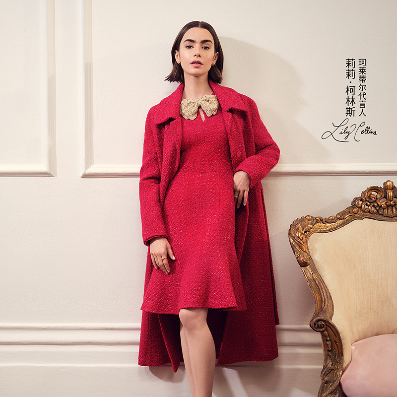 珂莱蒂尔【绵羊毛】Koradior商场同款2026春新款粗花呢风衣外套女