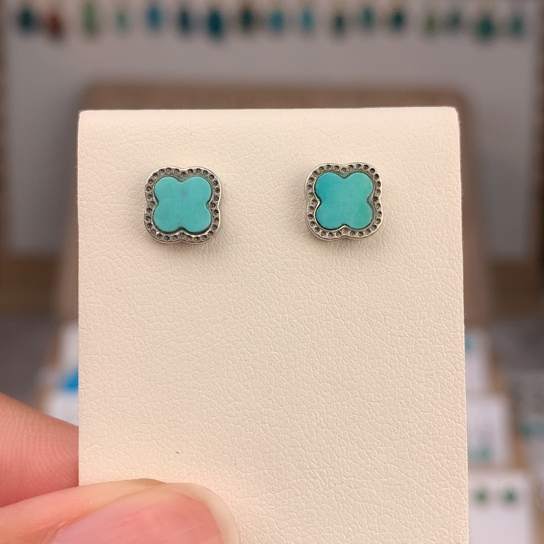 绿松石银S925镶嵌耳饰