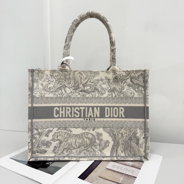 99新 DIOR/迪奥 迪奥托特中号灰色动物园托特包