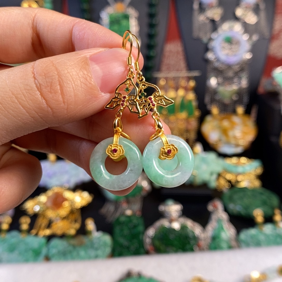 翡翠耳饰未镶嵌甜甜圈耳坠 亏清