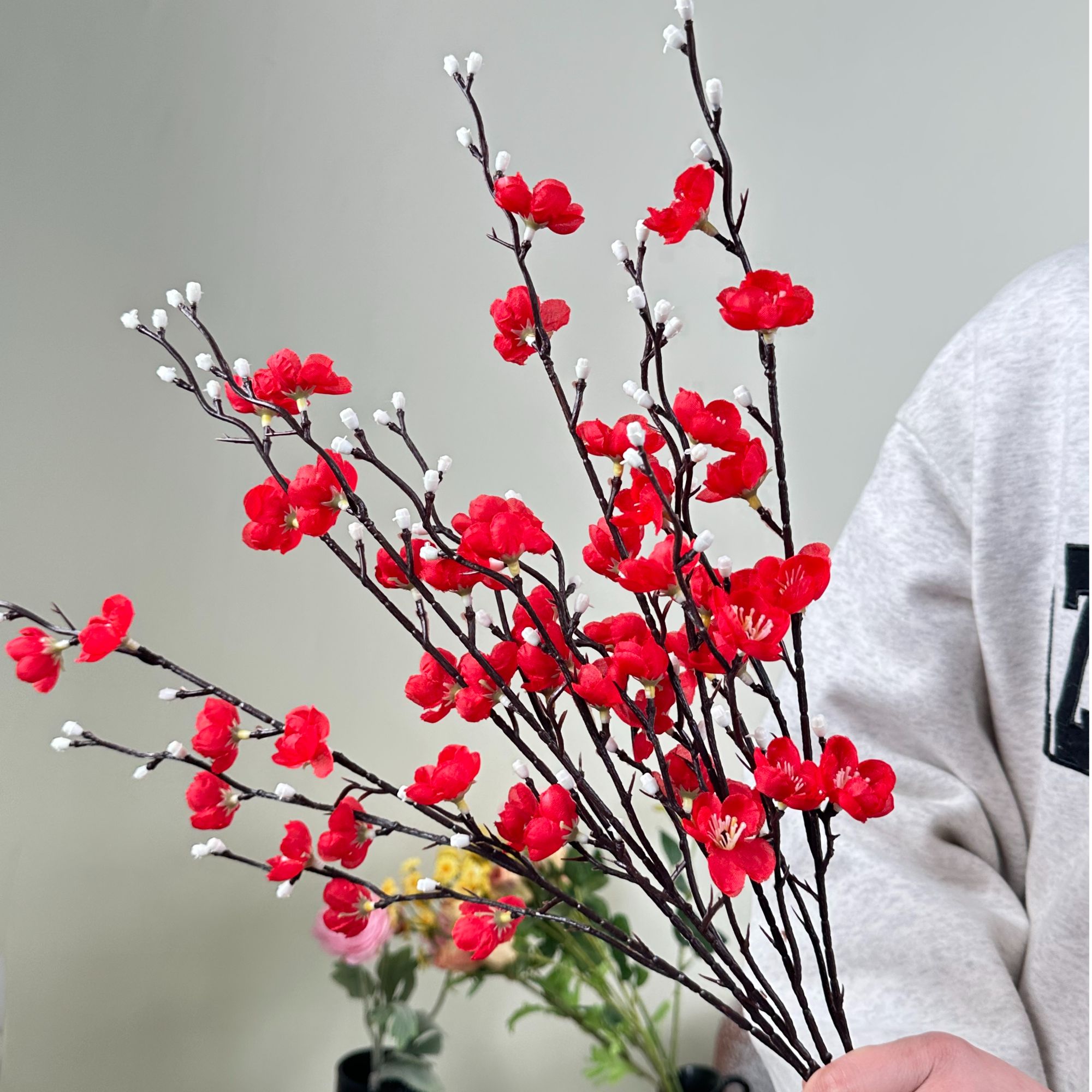 腊梅仿真花 红色喜庆摆件 客厅餐桌假花