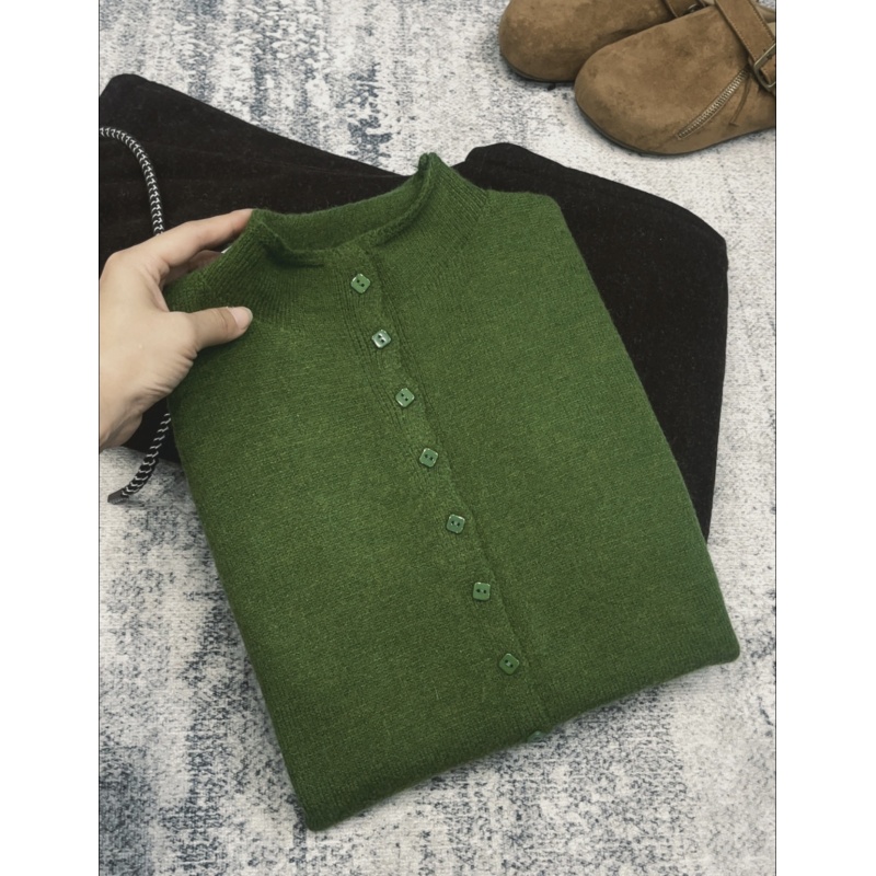 【佳佳的织黛女装】绿色针织女开衫长袖秋冬新款宽松毛衣打底衫纯色