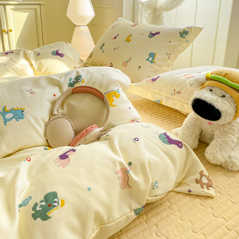 乐趣恐龙 双层纱针织棉四件套床盖款床上家用品被套床单四季通用