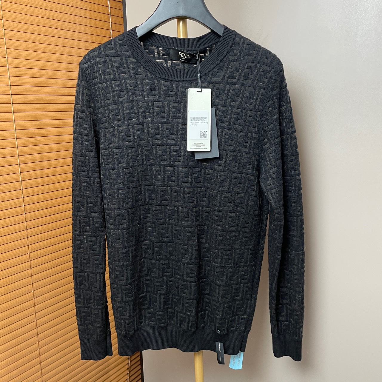 99新 FENDI/芬迪 h93 黑色双F满印针织衫 52码 203625