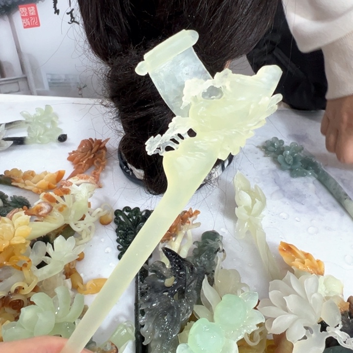 定制蛇纹石玉毛货发饰