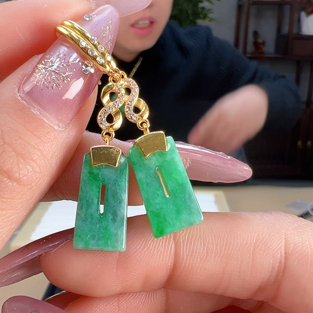 翡翠耳饰银S925镶嵌耳环27