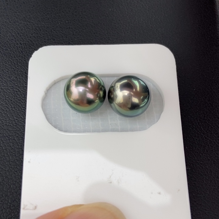 裸珠未镶嵌海水珍珠9-10mm正圆大溪地极光孔雀绿对珠