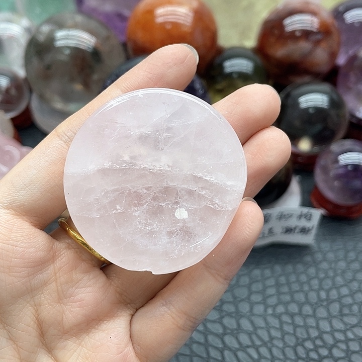 水晶珠宝半成品未镶嵌84粉晶盘卡4.5mm微瑕