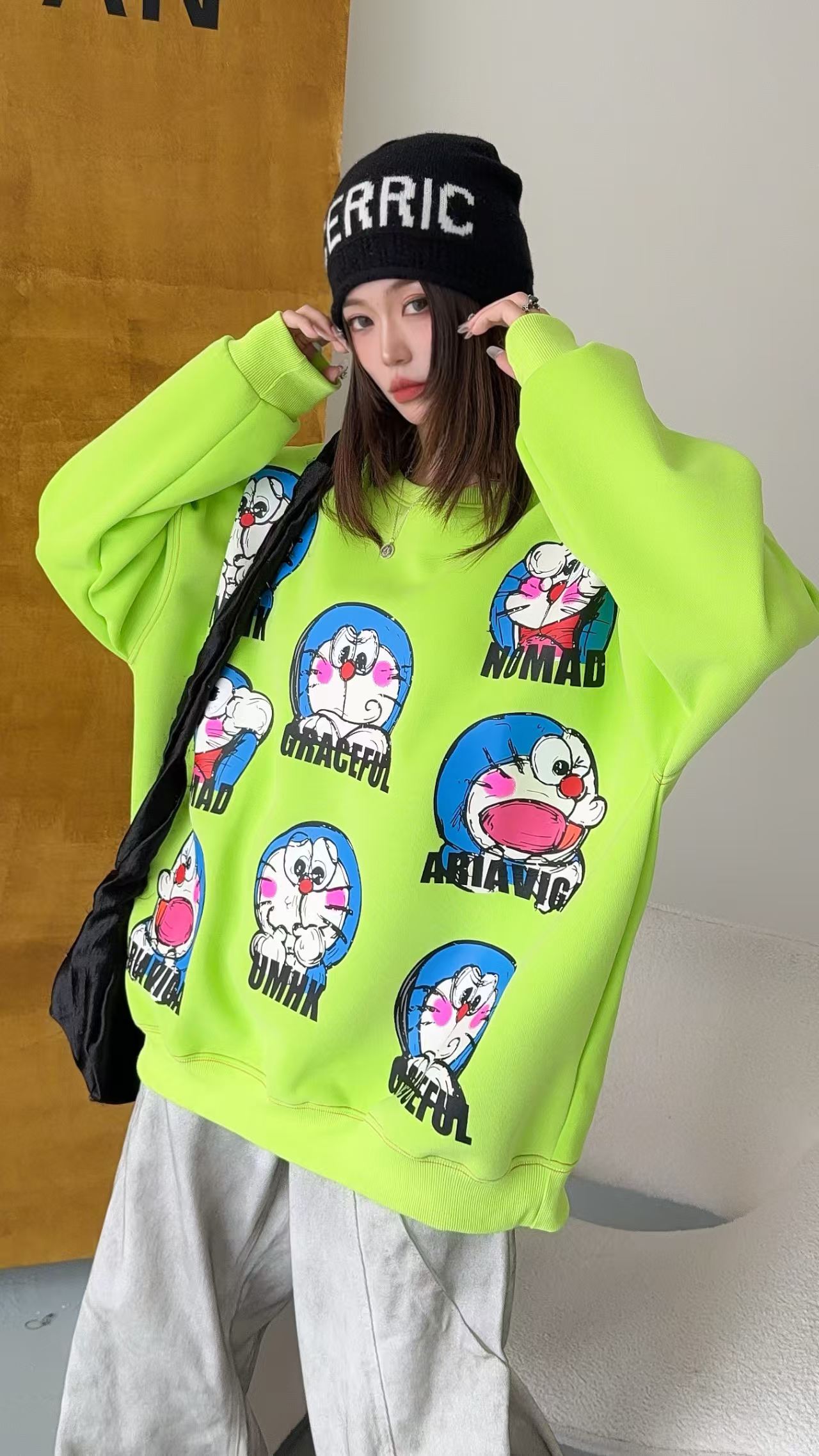 秋冬新款蓝胖子卫衣女长袖宽松大码情侣款时尚圆领上衣保暖闺蜜装