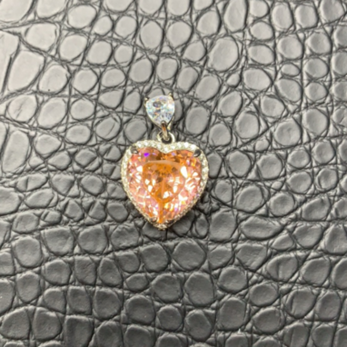 铜合金锆石吊坠 冰花切时尚爱心吊坠精致香槟色镶嵌饰品挂坠96