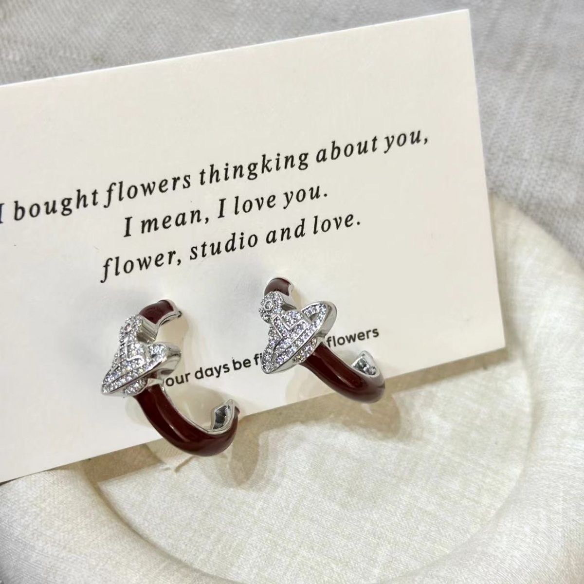 合金吊坠 【东太后土星】正红财珐琅彩精工耳环