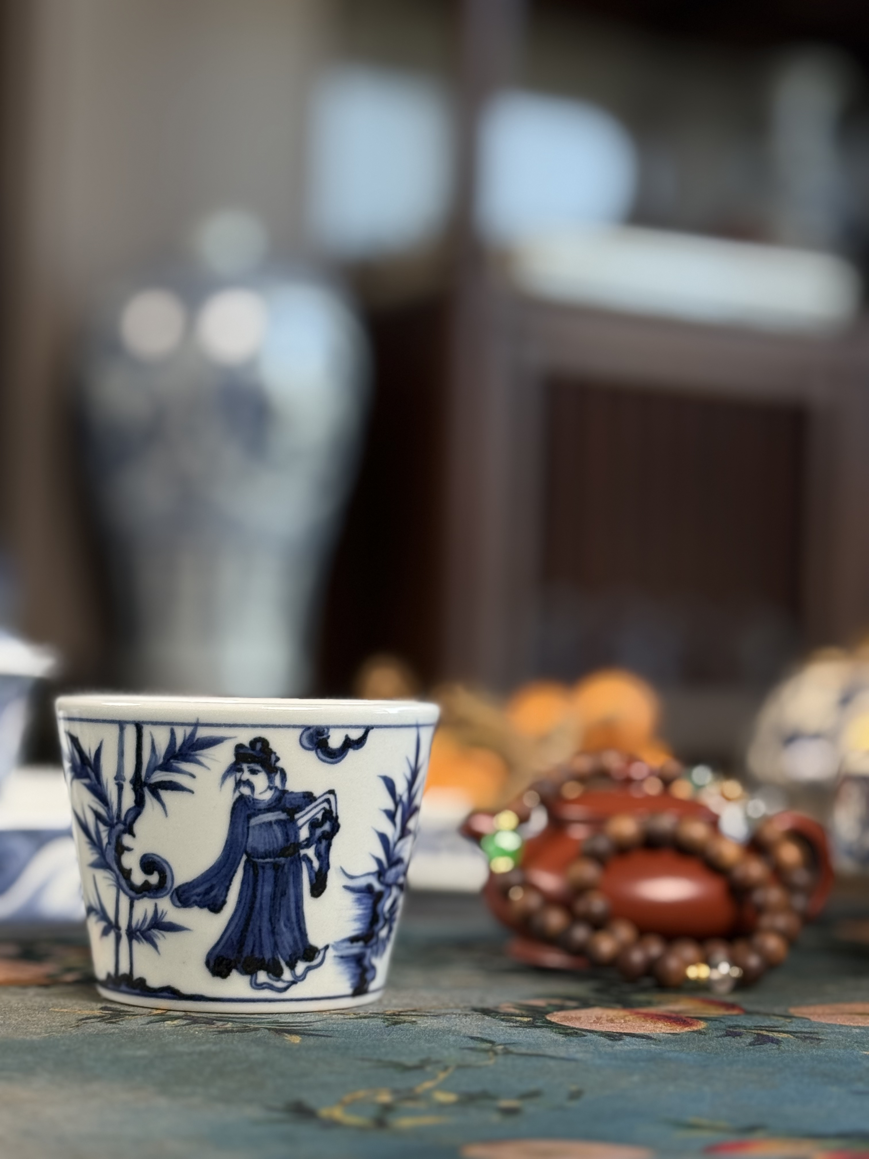 知否｜甄选景德镇陶瓷幽蓝溪堂元青花仙人指鹿可乐杯