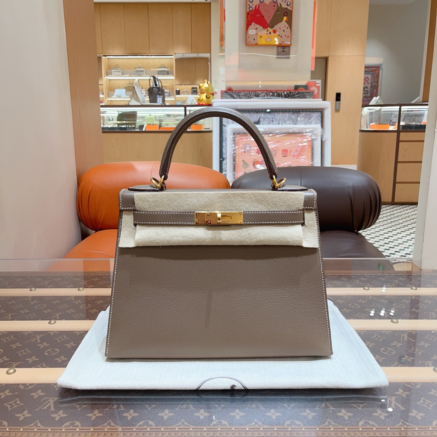 99新 Hermes/爱马仕 Kelly28 大象灰金扣 外缝E皮 Z刻