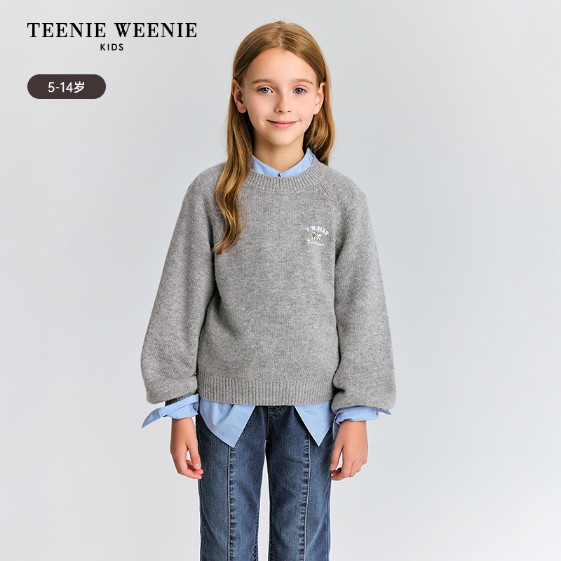 TeenieWeenieKids25年秋冬女童纯色羊毛混纺套头毛衣TKKW258T47I
