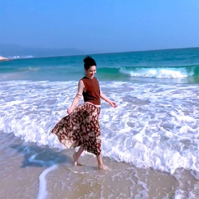 【红姐推荐】复古印花半身裙女中长款气质时尚褶皱高腰休闲半身裙