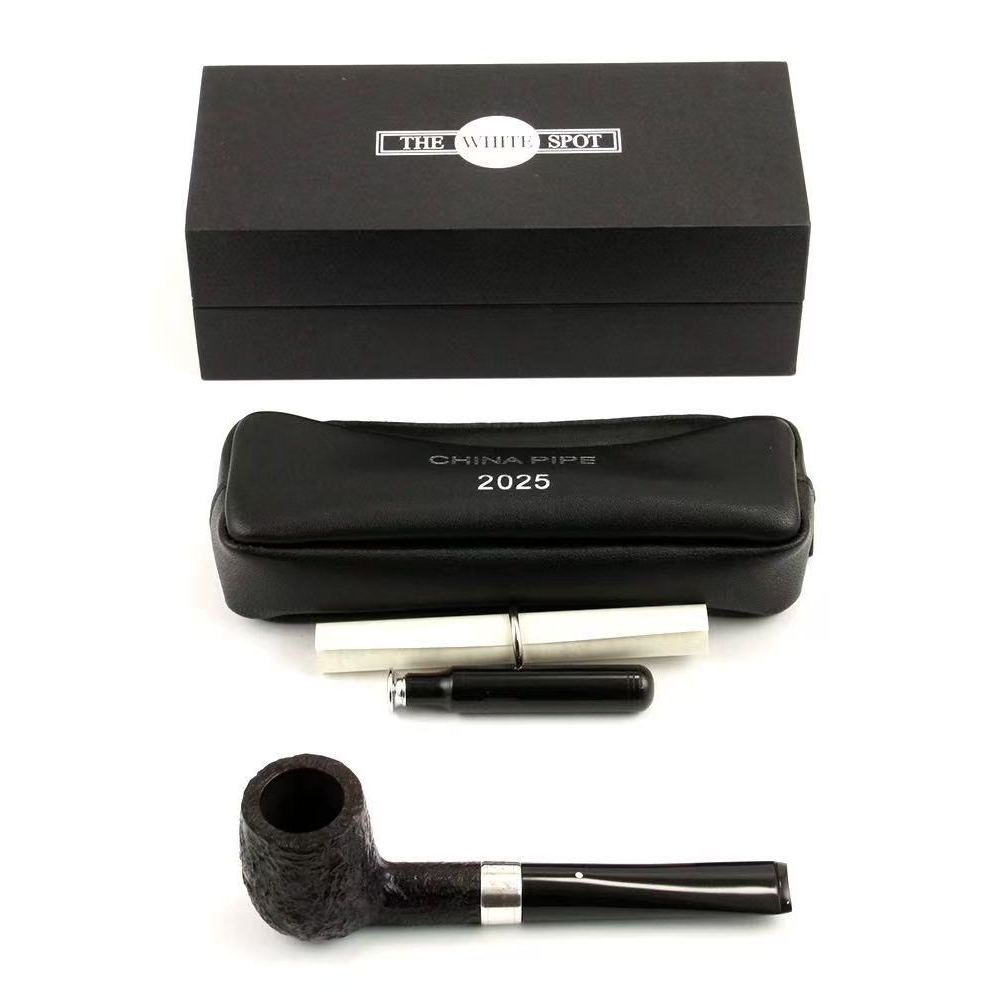 英国登喜家The White spot2025年纪念贝壳喷砂撞球直斗石楠木烟斗